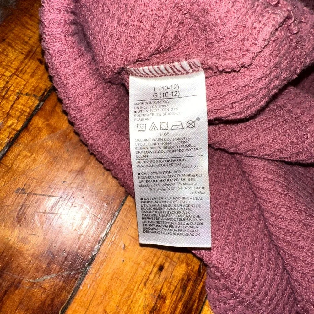 Old Navy Thermal Henley Top Girls Large Mauve Pink Waffle Knit V Neck Casual